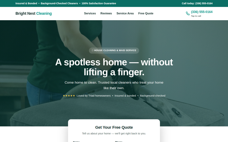 Bright Nest Cleaning website