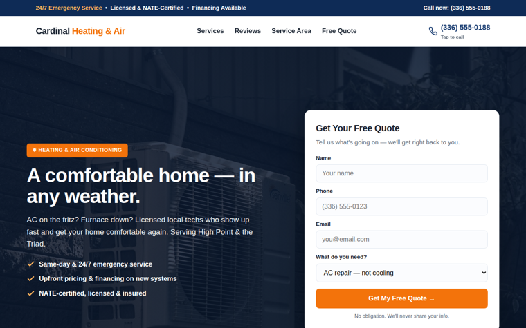 Cardinal Heating & Air website